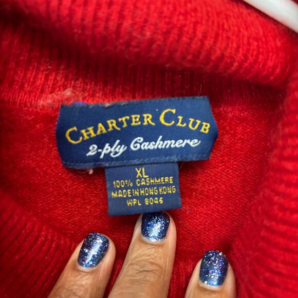 Charter Club Cashmere Sweater XL Red 2-Ply Turtleneck Pullover Classic Preppy - Picture 9 of 16